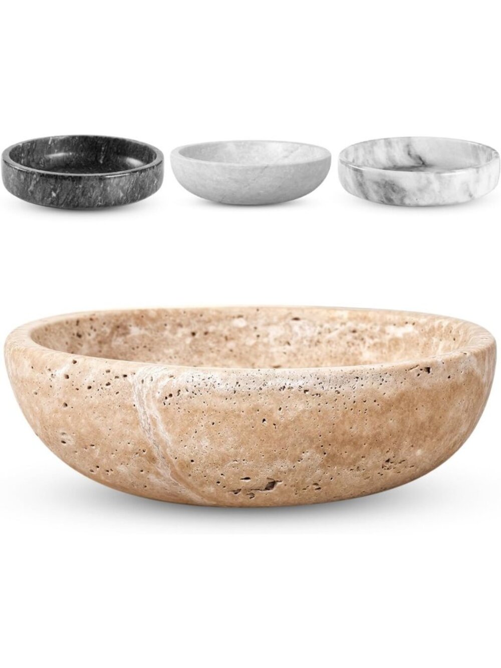 Organic Modern Travertine Decorative Bowl - 7.8” Entryway Key Holder - Beige